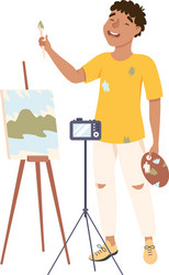 painter blogger painting on canvas and recording vector image