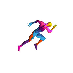 paper cut shape sports man running 3d origami vector image