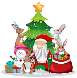 christmas tree with cute rabbit vector image