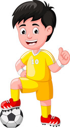 cool football player boy in yellow uniform cartoon vector image