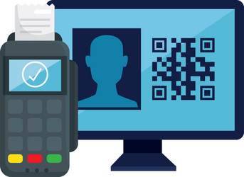 qr code inside computer and dataphone vector image