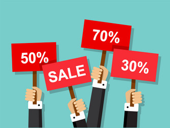 Hands holding discount and sale signs vector