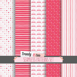 set of cute white and candy pink seamless patterns vector image