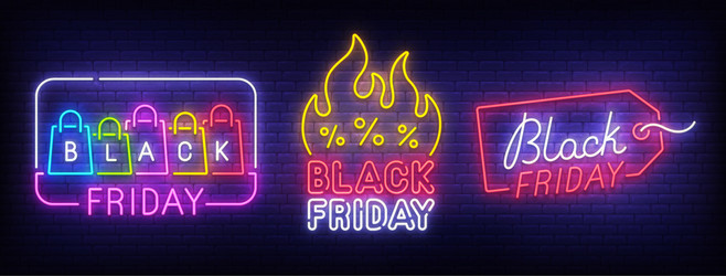 big set neon billboard theme black friday vector image