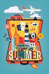 summer vacation on an open suitcase vector image