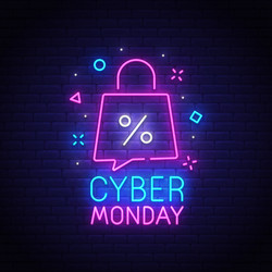 Cyber monday neon sign bright signboard vector