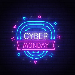 Cyber monday neon sign bright signboard vector