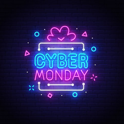 Cyber monday neon sign bright signboard vector