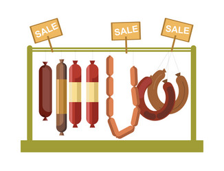 sausages counter display or butcher shop meat vector image