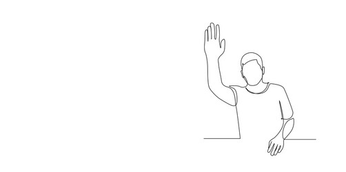 Continuous one line man pull her hand up want vector