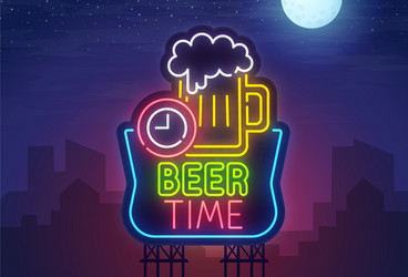 night city sign neon beer time bright billboard vector image