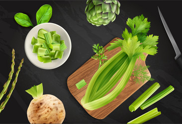 realistic celery chalkboard composition vector image