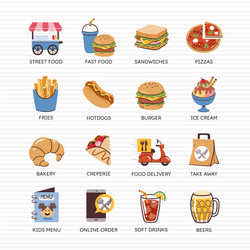 colorful restaurant icons fast food set 3 of 4 vector image