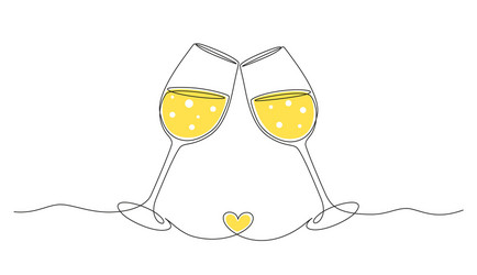 continuous one line drawing cheers two glasses vector image