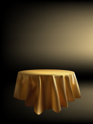 3d round table covered golden fabric tablecloth vector image