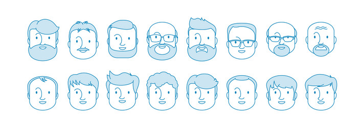 line set people icons male characters vector image