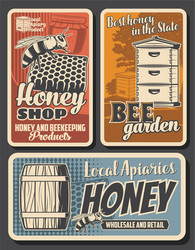 beekeeping apiary posters retro honey honeycomb vector image