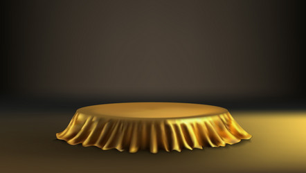 round product podium covered golden fabric drapery vector image