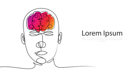 continuous line drawing human head with brain vector image