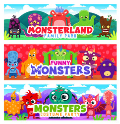 party banners with cartoon cute monster characters vector image