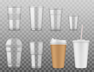 disposable paper or plastic cups isolated icons vector image