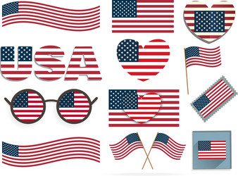 Set of american flags and hearts vector