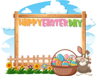 Border template design with easter bunny and eggs vector