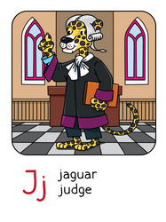 jaguar judge animal and professions abc alphabet j vector image