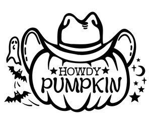 pumpkin cowboy black graphic printable vector image