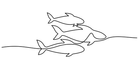 school of fish continuous one line art drawing vector image