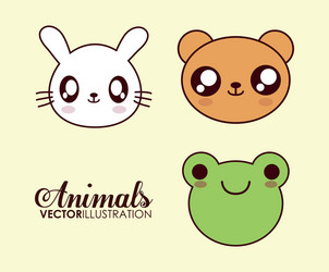 Kawaii frog bear and rabbit icon graphic vector