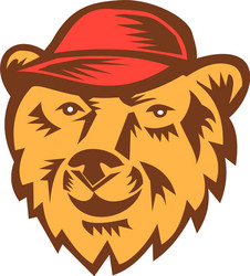 bear head wearing hat woodcut vector image