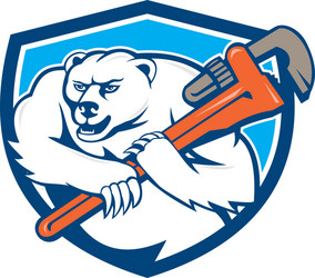 polar bear plumber monkey wrench shield cartoon vector image