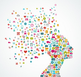 female human head shape with social media icons vector image