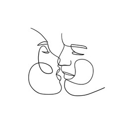 One line couple kiss minimalist woman man love vector