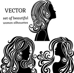 Set of women head silhouettes with curly vector