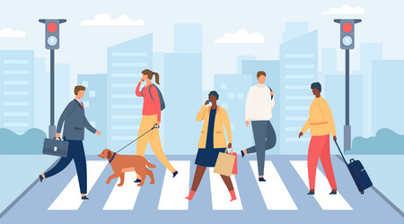 people on crosswalk men and women crossing city vector image