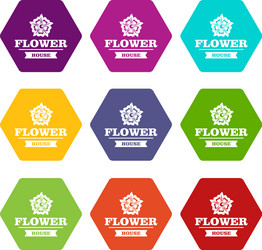 flower decoration icons set 9 vector image