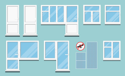 set isolated white plastic pvc room windows vector image