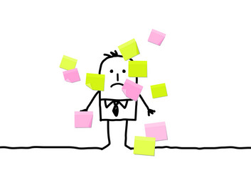 cartoon businessman with a lt of sticky notes vector image