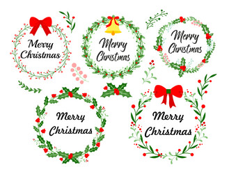 new year greeting card christmas wreath set vector image