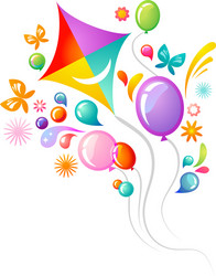 colorful balloons and a kite vector image