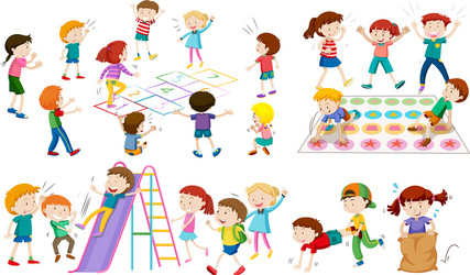 Many children play different games vector