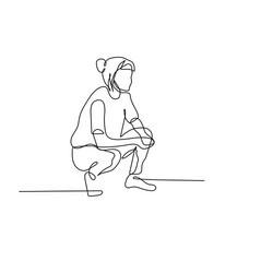 continuous one line woman crouch sit vector image