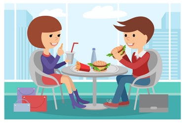 girl and boy eating fast food vector image