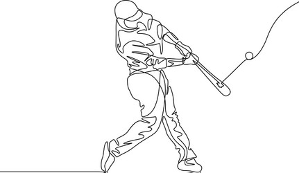 continuous line baseball player batter hit vector image