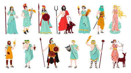 olympus gods flat color set vector image