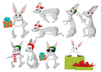 cute rabbit cartoon character collection vector image