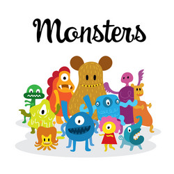 group of cute monsters cartoon characters vector image