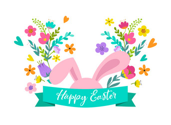 happy easter bunny with flowers design vector image